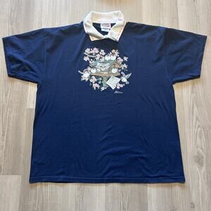Vintage 90's Kitty Kitten in the Bird House Navy Blue Collared Tee Shirt Sz 2XL